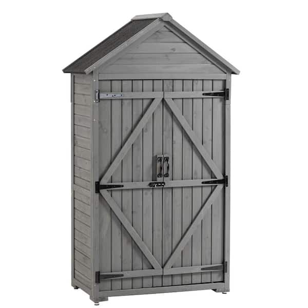 Gtnali 3.29 ft. W x 5.74 ft. H Outdoor Storage Cabinet Wood Tool Shed with Shelves and Double Door Grey, 5.9 sq. ft.
