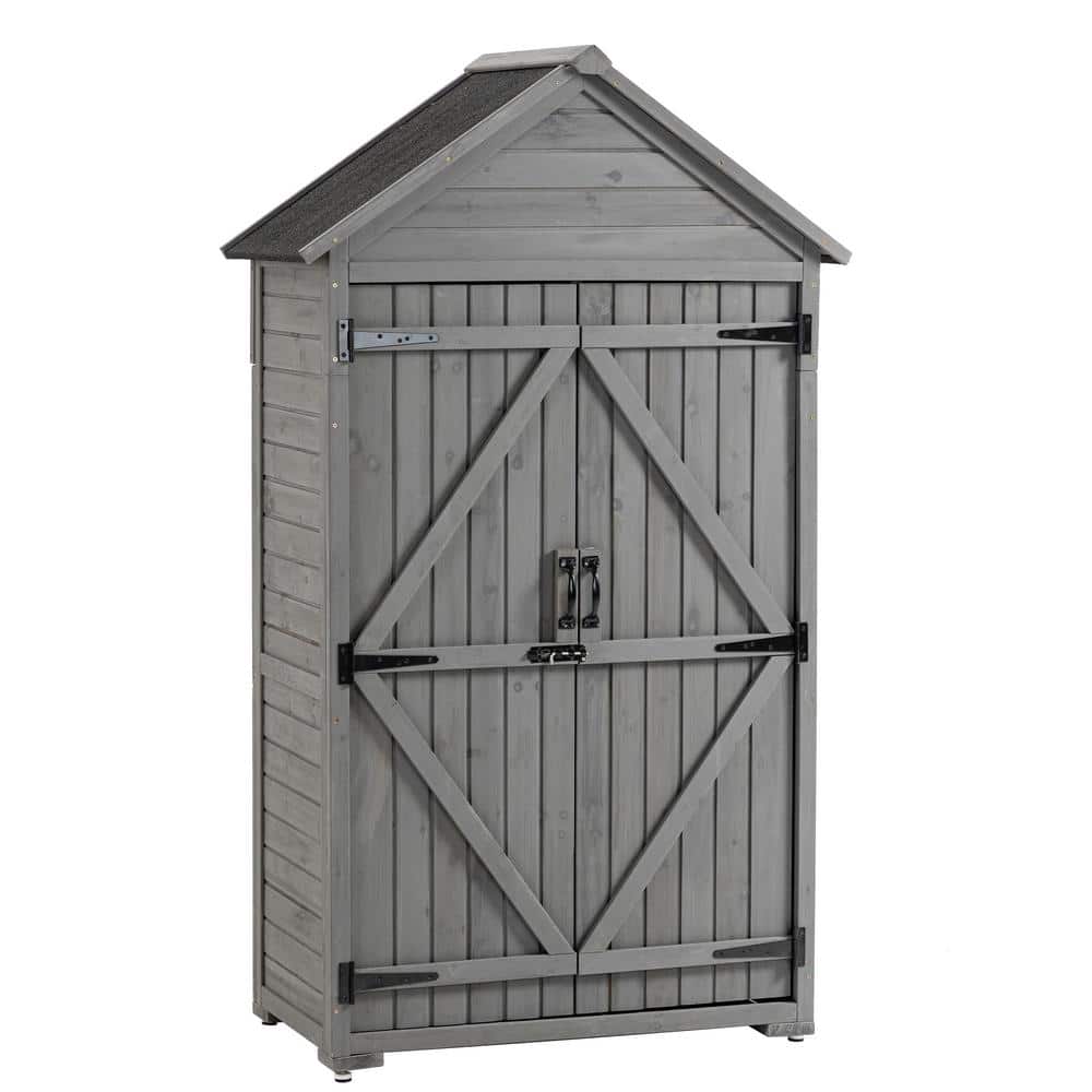 3.29 ft. W x 5.74 ft. H Outdoor Storage Cabinet Wood Tool Shed with Shelves