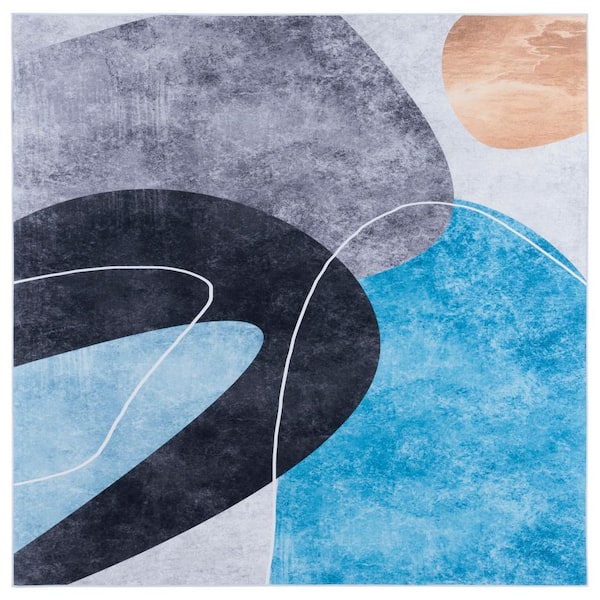 SAFAVIEH Tacoma Dark Gray/Turquoise 6 ft. x 6 ft. Machine Washable Abstract Square Area Rug