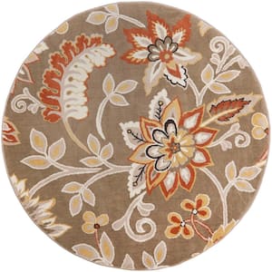 Tremont Teaneck Taupe/Pink 3 ft. Floral Round Area Rug