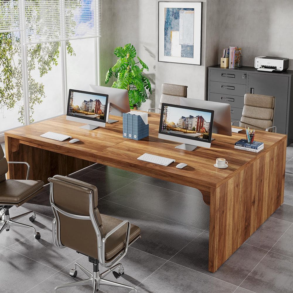 BYBLIGHT Capen 78.7 in. Rectangle Medium Walnut Brown Wood