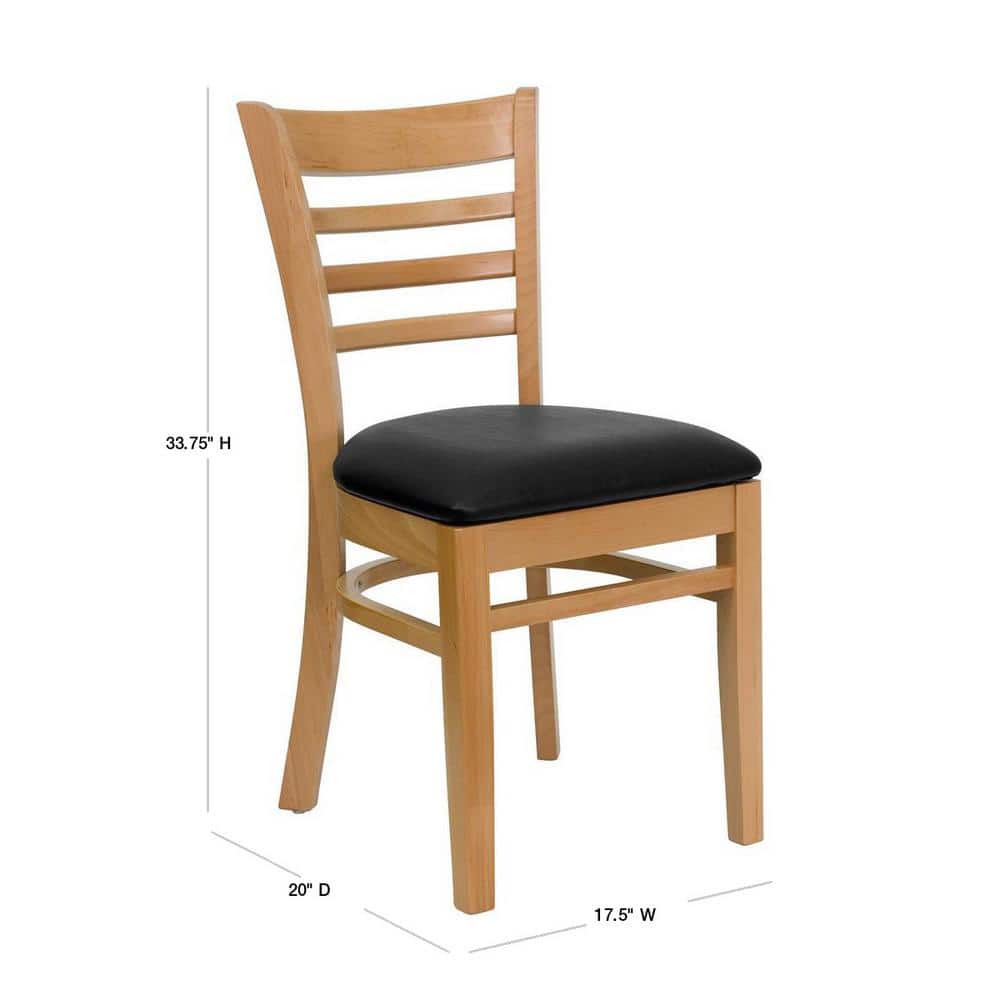 Natural Wood Ladder Back Side Chair with Black Vinyl Seat