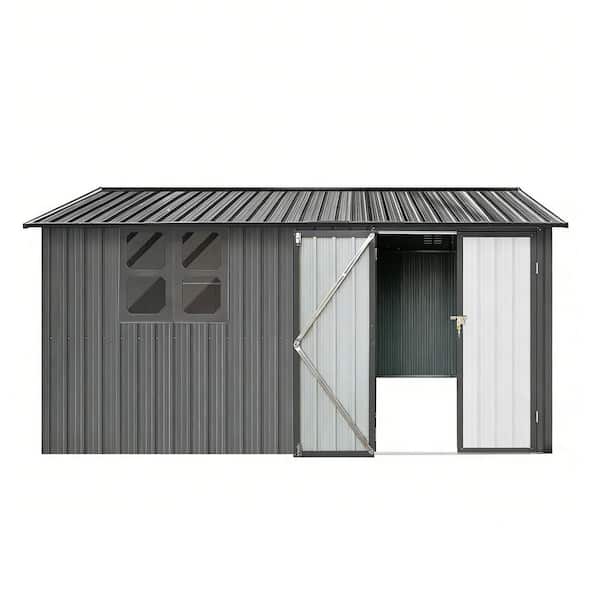 10 ft. W x 12 ft. D Metal Garden Shed with Windows, Outdoor Storage Sheds, Grey (120 sq. ft. )