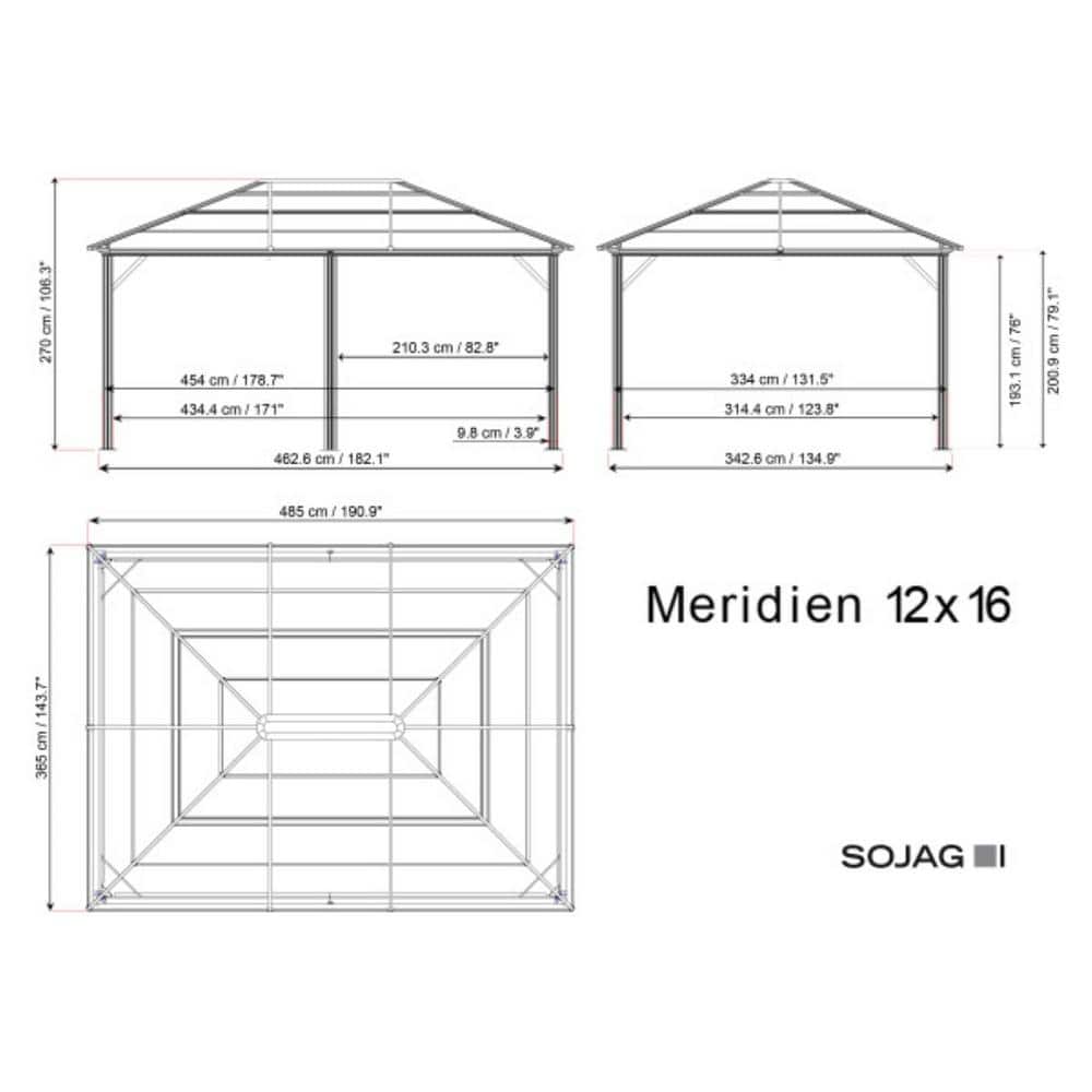 Meridien 12 ft x 16 ft Gray Aluminum Patio Gazebo with Polycarbonate Roof