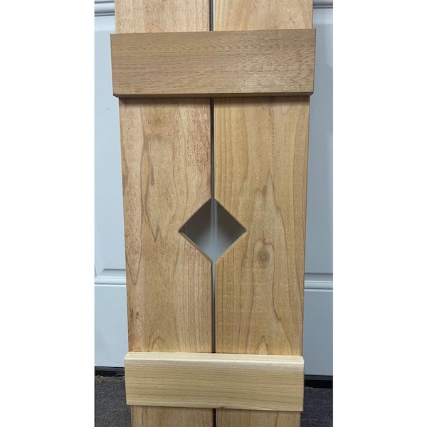 Al's Millworks 15 in. x 60 in. Cedar Exterior Board and Batten Wood Shutters with Diamond Cut Out in Natural Cedar Pairs