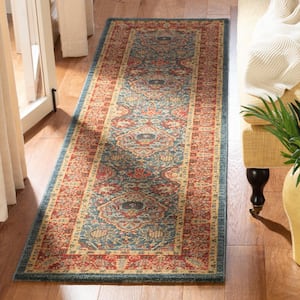 Mahal Navy/Red 2 ft. x 8 ft. Floral Border Runner Rug