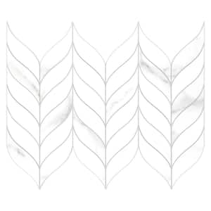 Leaf Waterjet 12.4 in. x 10.7 in. White Peel and Stick Backsplash Stone Composite Wall Tile (10-Tiles, 6.78 sq. ft. )
