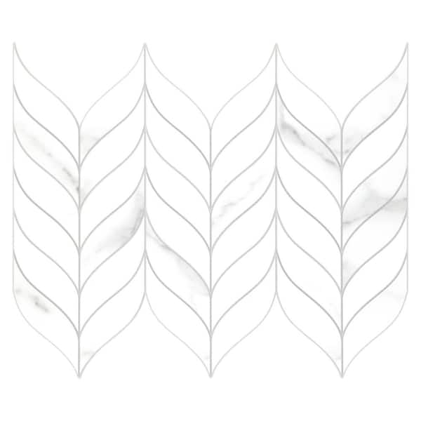 sunwings Leaf Waterjet 12.4 in. x 10.7 in. White Peel and Stick Backsplash Stone Composite Wall Tile (10-Tiles, 6.78 sq. ft. )