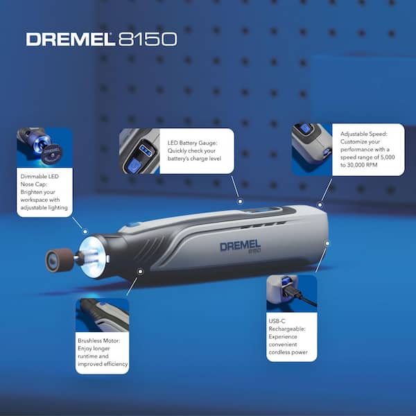 8150 8V Cordless Rotary Tool Kit with Brushless Motor and LED Work Light - Includes 20-Accessories