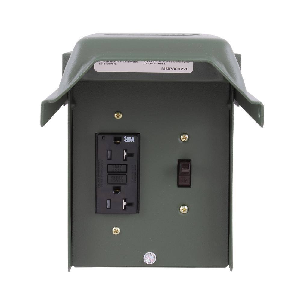 Green Metallic Outdoor Power Outlet with Switch and GFCI