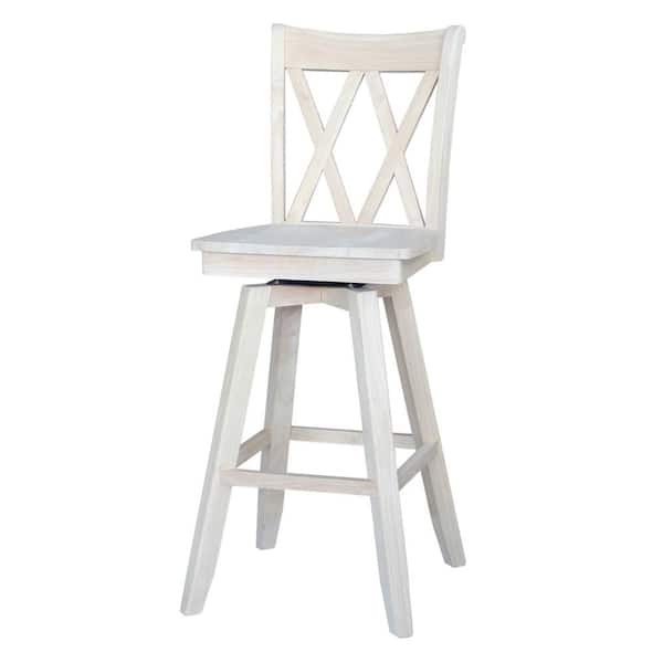 International Concepts Double X Back 30 in. Unfinished Wood Swivel Bar Stool