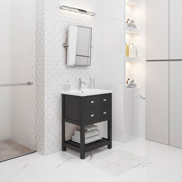 VIOLA 24 in. W Bath Vanity in Dark Espresso with Ceramic Vanity Top in White with Integrated White Basin