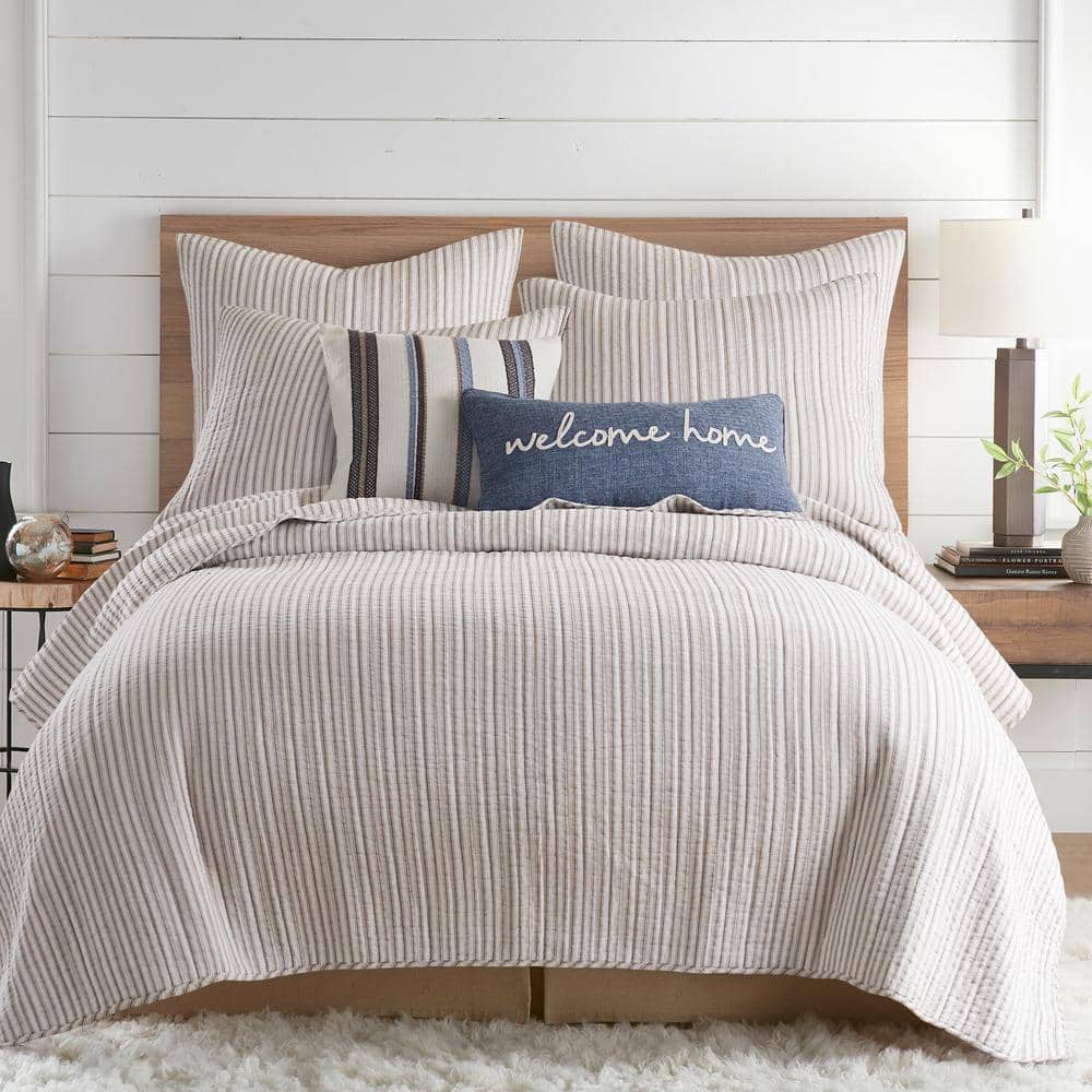 Taupe and White Cotton Twin Reversible Quilt Set