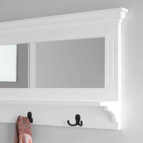 16.14 in. H x 36 in. W x 11 in. D White Wood Floating Decorative Cubby Wall Shelf with Hooks