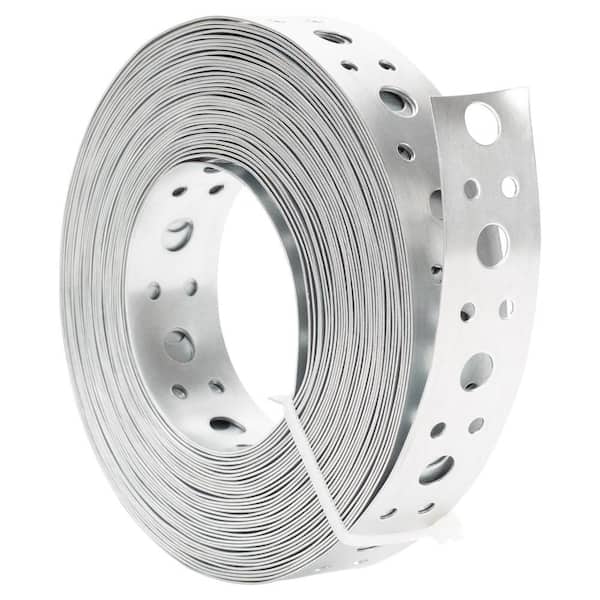 1 in. x 33 ft. 0.6 mm Thickness Metal Strap, Pipe Hanger Strap with Holes Matte for Pipe Support Silver