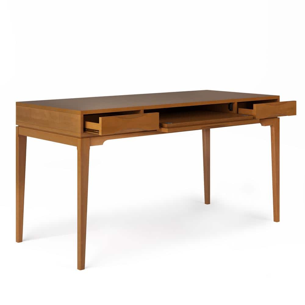 Harper Solid Rubberwood 60" Wide Light Golden Brown Office Desk with Keyboard Tray