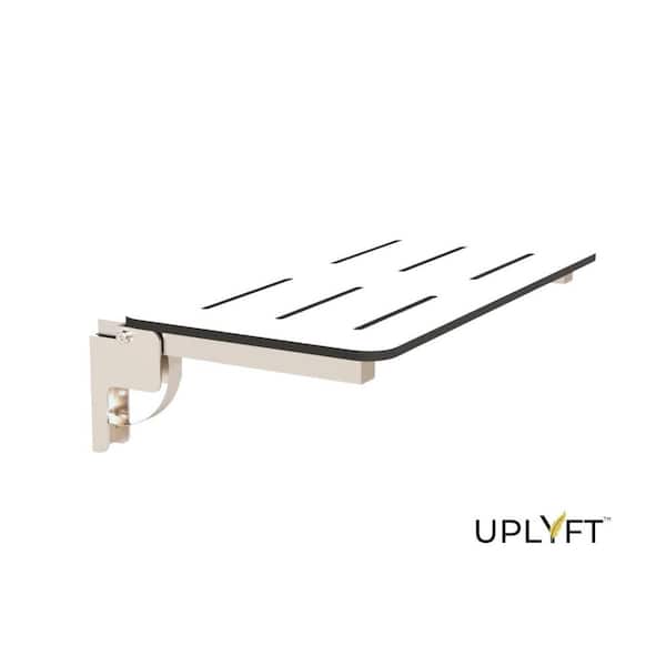 UPLYFT 32 in. Rectangle Wall Mount Folding Shower Seat with White Phenolic Slotted Top and Satin Stainless Base