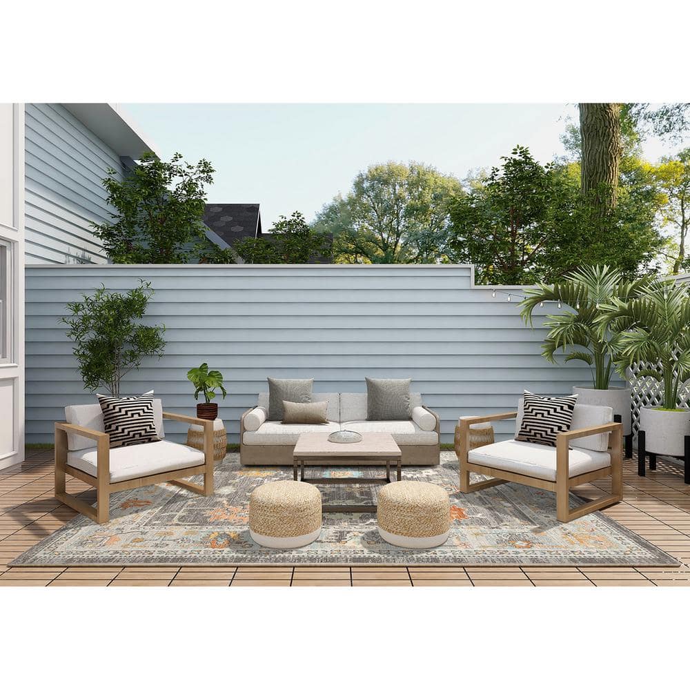 Rectangular Gray 5' x 7' Stain-Resistant Synthetic Area Rug