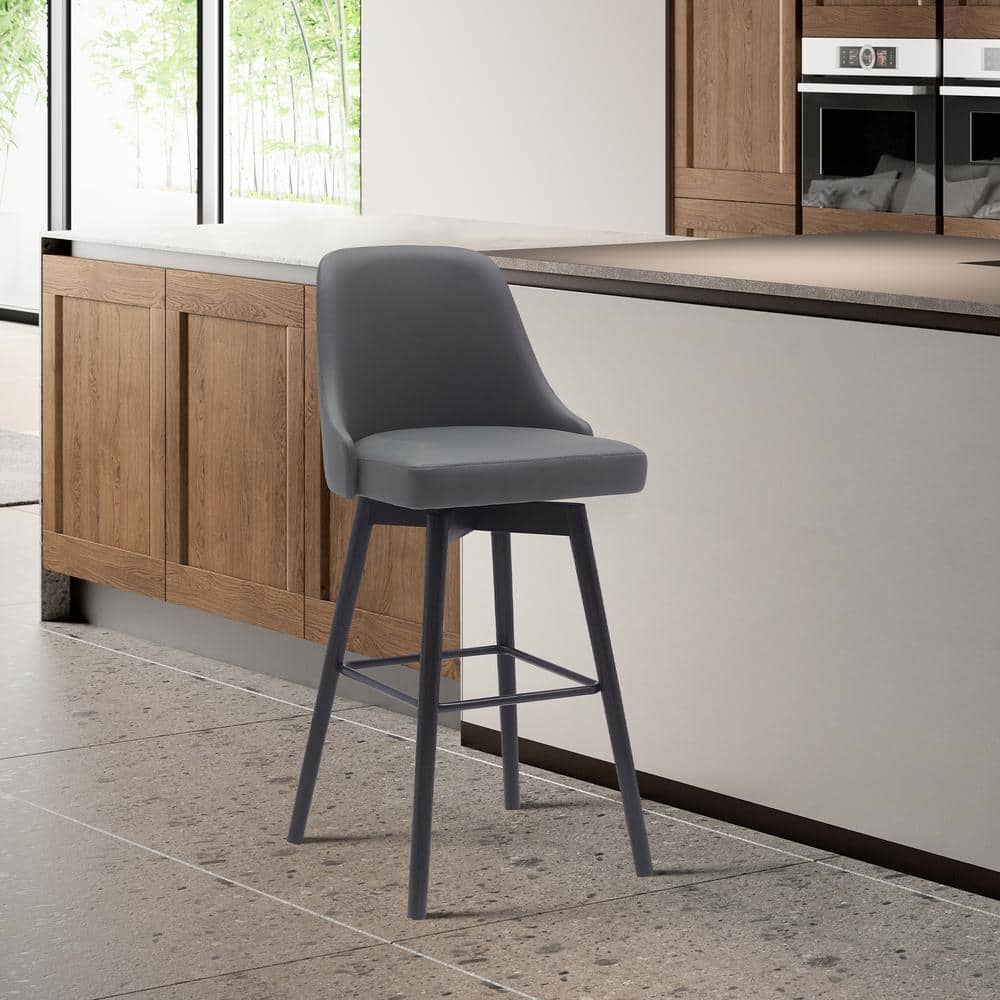 Armen Living Sicily Swivel 26 in. Grey Black Wood Counter Stool with Grey Faux Leather Seat LCSIBABLKGRY26 The Home Depot