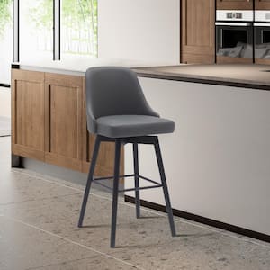Sicily Swivel 26 in. Grey/Black Wood Counter Stool with Grey Faux Leather Seat