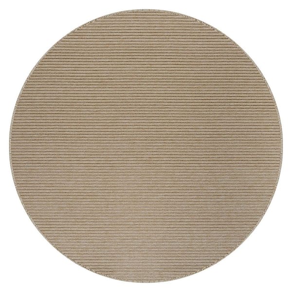 Oasis Non-Slip Beige 4 ft. Round Solid Indoor Area Rug