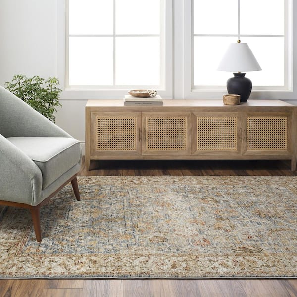 Mona Lisa Olive Traditional Border 7 ft. x 10 ft. Area Rug