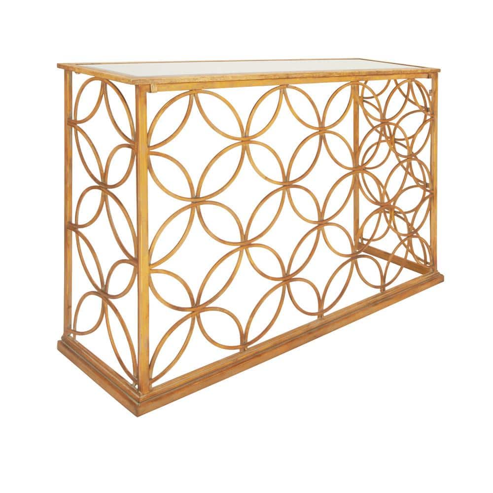 Elegant Gold Metal & Mirrored Glass Console Table, 47" x 32"