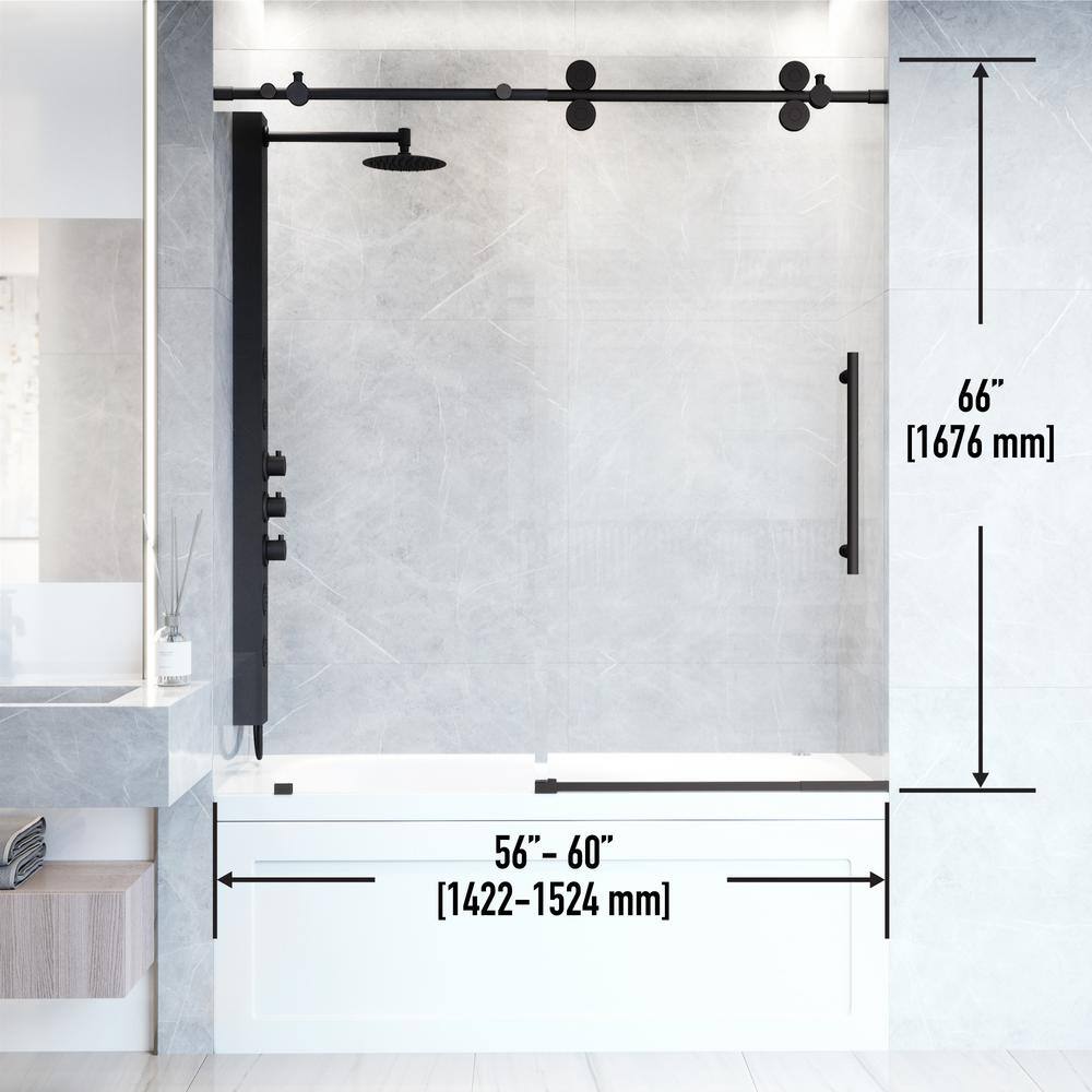 Elan 56-60" Matte Black Frameless Sliding Tub Door with Laminated Glass