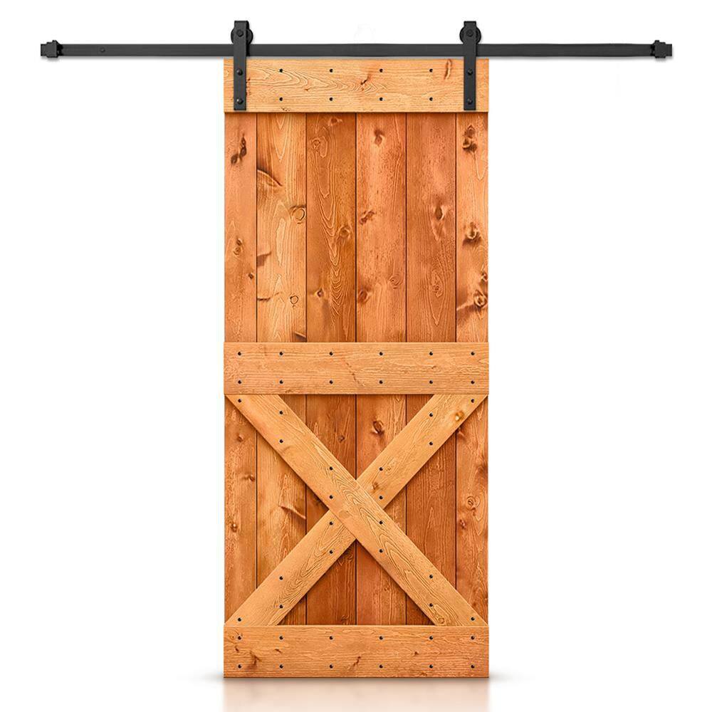 24 in. x 84 in. Distressed Mini X Series Red Walnut Stained DIY Wood Interior Sliding Barn Door with Hardware Kit price history on PriceWatchPro