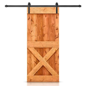32 in. x 84 in. Distressed Mini X Series Red Walnut Stained DIY Wood Interior Sliding Barn Door with Hardware Kit