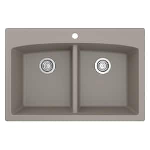 Drop-in Quartz Composite 33 in. Double Bowl Kitchen Sink in Concrete