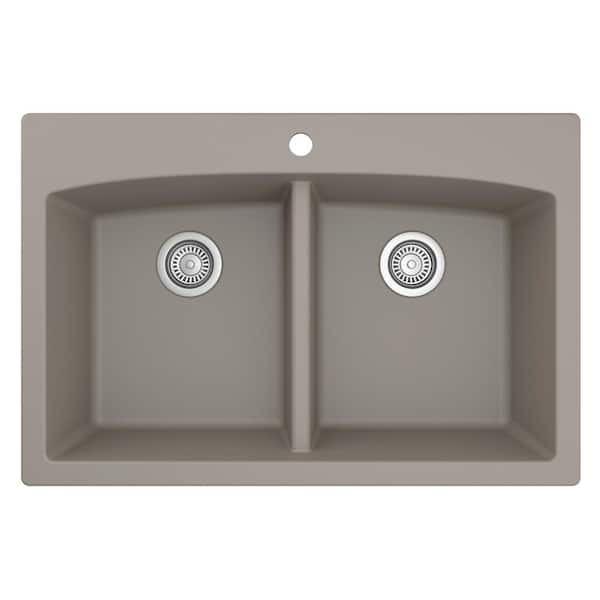 Drop-in Quartz/Granite Composite 33 in. Double Bowl Kitchen Sink in Concrete