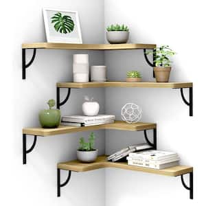 16 in. W x 11.4 in. D Light Brown Decorative Wall Shelf Corner Floating Shelves Wall Mounted Set of 4