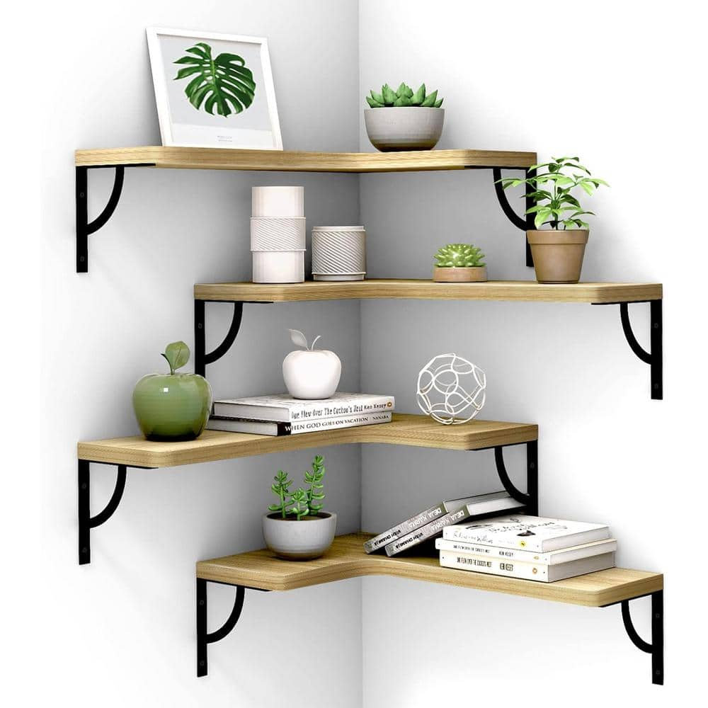 16.9 in. W x 5.8 in. D Dark Brown Wood Floating Shelves with Sturdy Metal  Frame Decorative Wall Shelf PUCF79 - The Home Depot