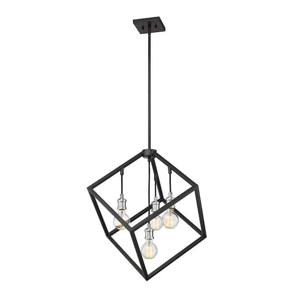 Unbranded 4-Light Matte Black and Brushed Nickel Standard Pendant