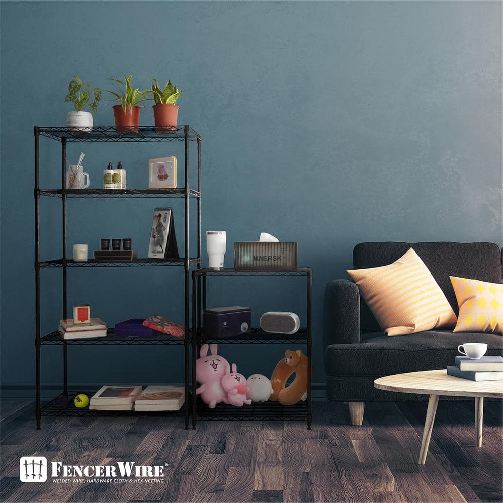 Black 3-Tier Adjustable Height Steel Wire Shelving Unit