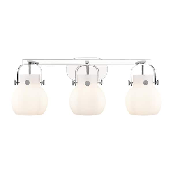 Innovations Pilaster II Sphere 26.5 in. 3-Light Polished Chrome Vanity Light with Glass Shade