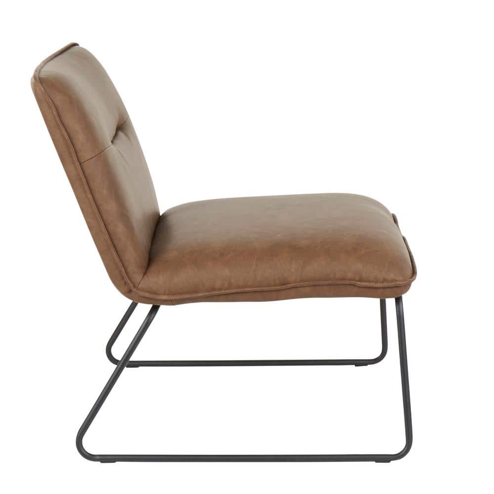 Espresso Faux Leather Industrial Slipper Chair with Metal Legs