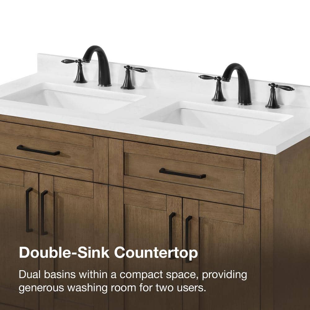 Almond Latte Brushed Double Sink Bathroom Vanity with Matte Black Hardware