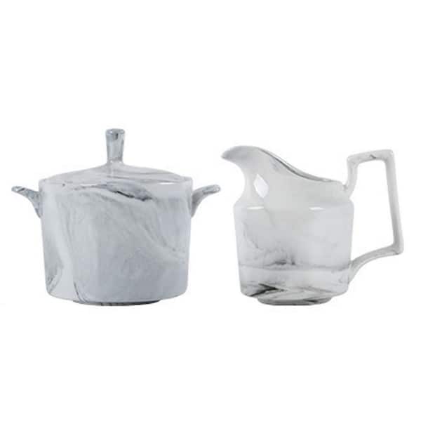 White fl. oz. 2-Piece Marbling Ceramic Milk Jug Sugar Bowl Coffee Creamer Pitcher 9 oz 8 oz Afternoon Tea Set Bowl