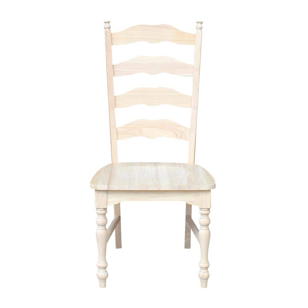 Set of Two White Wood Ladderback Dining Chairs