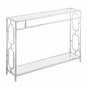 Omega 42 in. Clear Glass and Chrome Rectangle Glass Console Table with Shelf