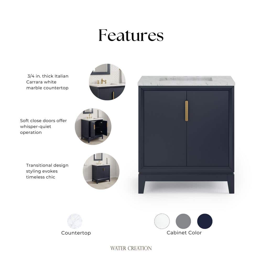 Elizabeth 30" Monarch Blue Bathroom Vanity with Carrara Marble Top