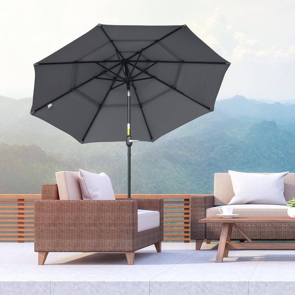 Dark Grey 9FT 3-Tier Patio Umbrella with Crank and Tilt
