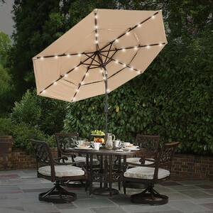 Market Table Umbrella with Push Button Tilt and Crank,8 Ribs HL 9 Feet Outdoor Aluminum Patio Umbrella Blue 
