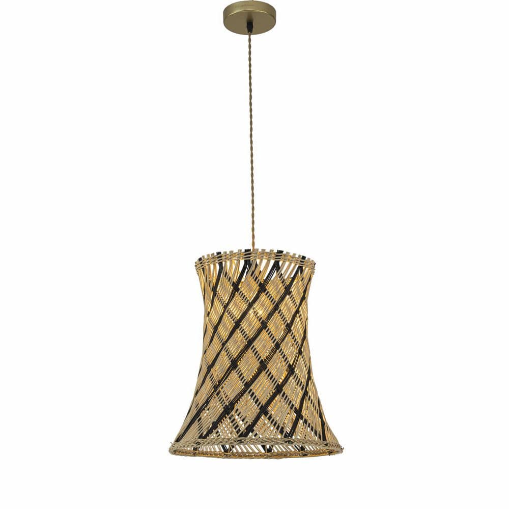Yori 60 Watt 16 in. 1-Light Gold Coastal Boho Hourglass Pendant Light for Living Room with Rattan Shade price history on PriceWatchPro