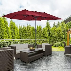13 ft. Steel Dodecagon Market Patio Umbrella in Red Canopy withDouble Sided Market Twin Umbrellas for Deck Pool