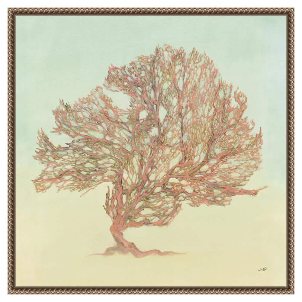 Sea Fern II Pink and Green Canvas Wall Art with Bronze Frame