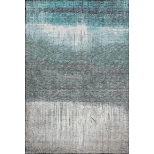 Mayfield Premium Machine Washable Abstract AMF2118 Teal 9 ft. x 12 ft. Area Rug