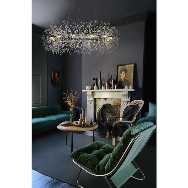 Glendale Luxury Modern Adjustable Height Glam Crystal Chandelier,Exquisite Hanging Ceiling Lamps for Living Room - Chrome